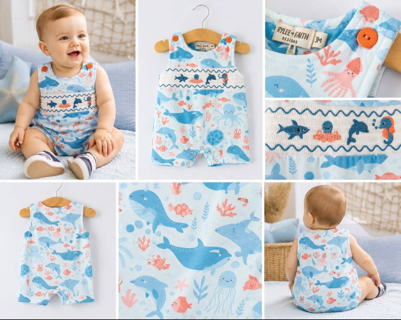 Under the sea smocked romper