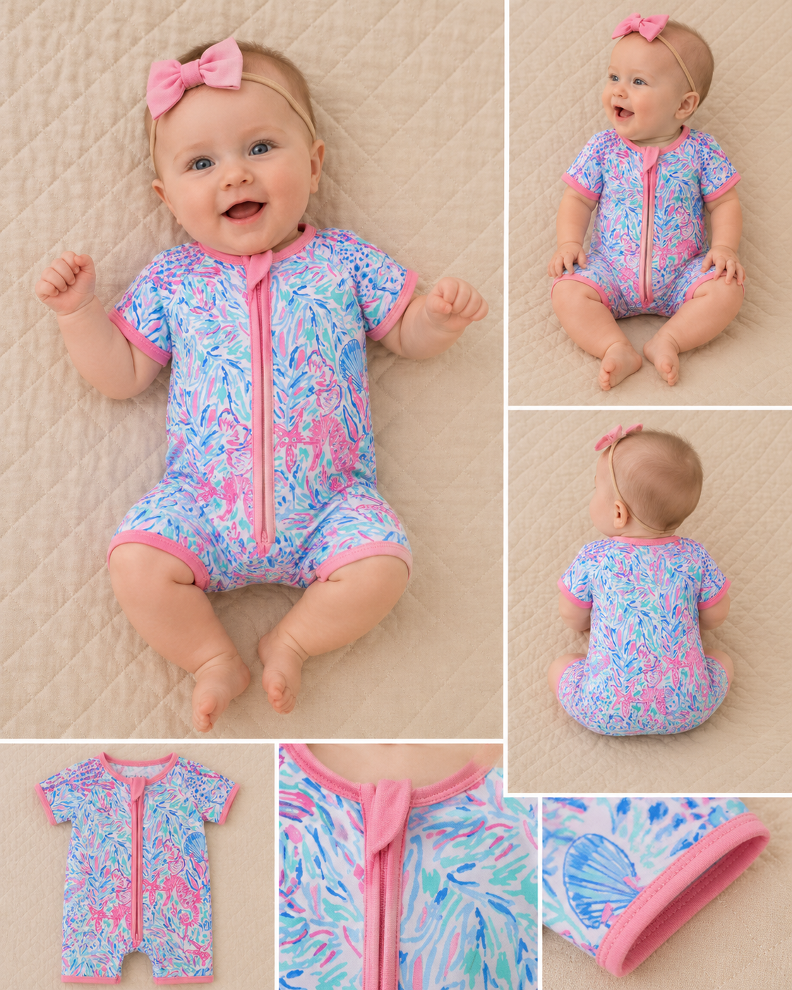 Seaside Splash Bamboo Zip Romper