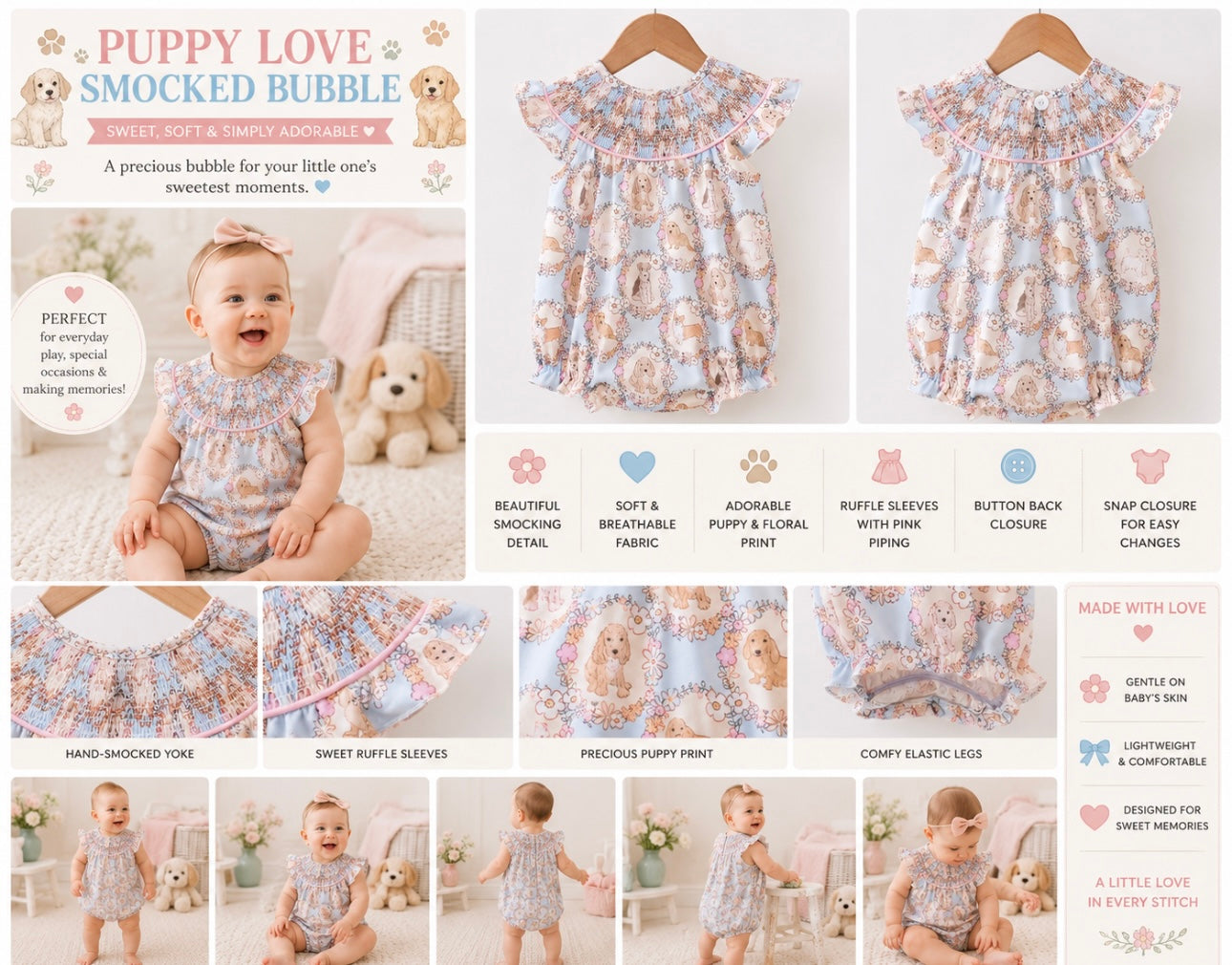 Puppy love smocked bubble