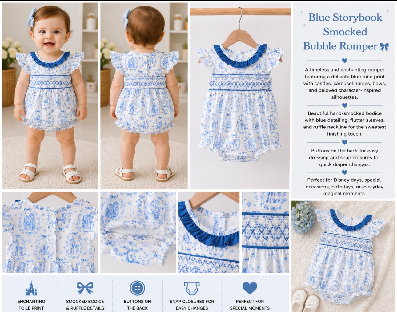 Storybook smocked ruffle bubble