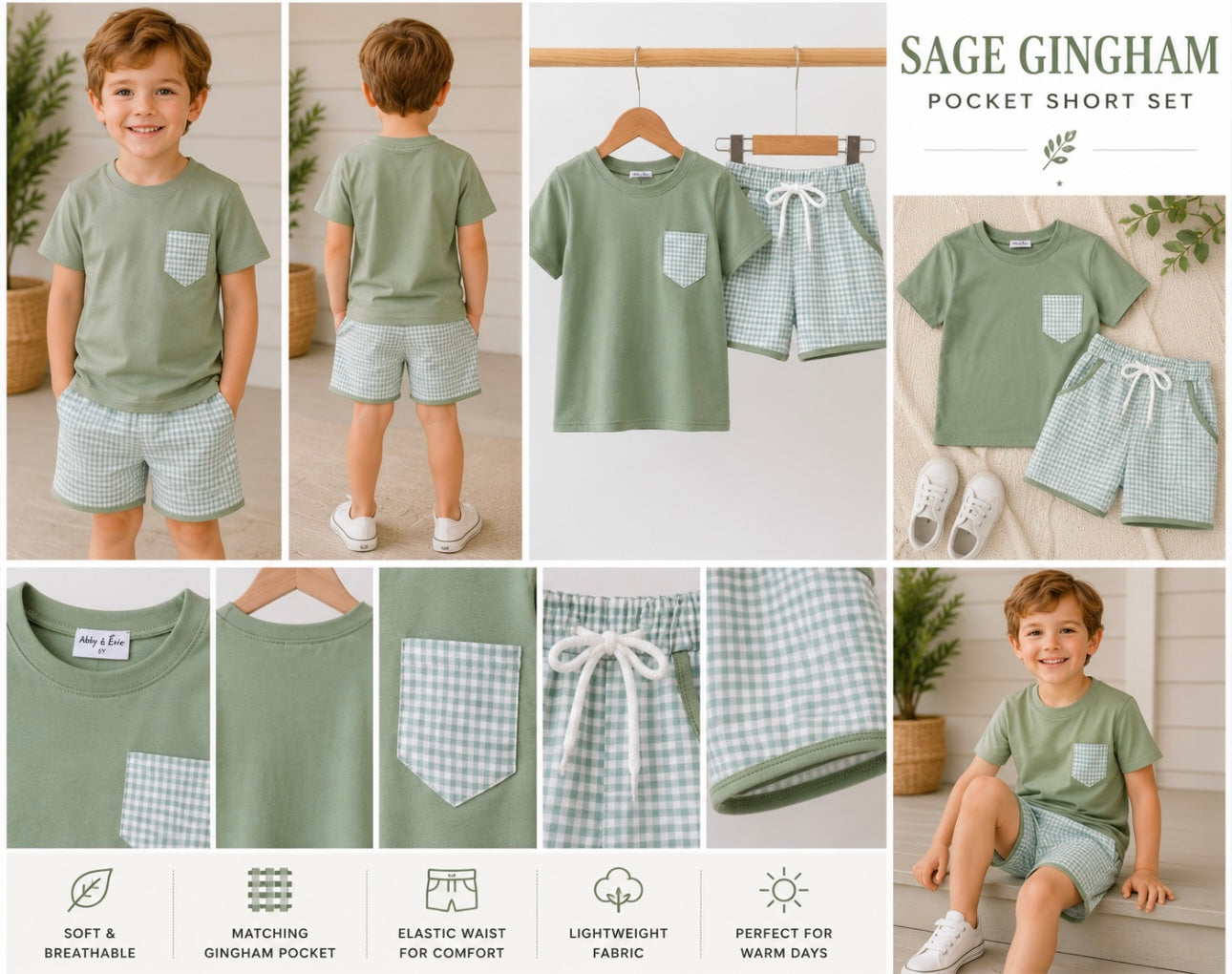 Sage Gingham Short Set