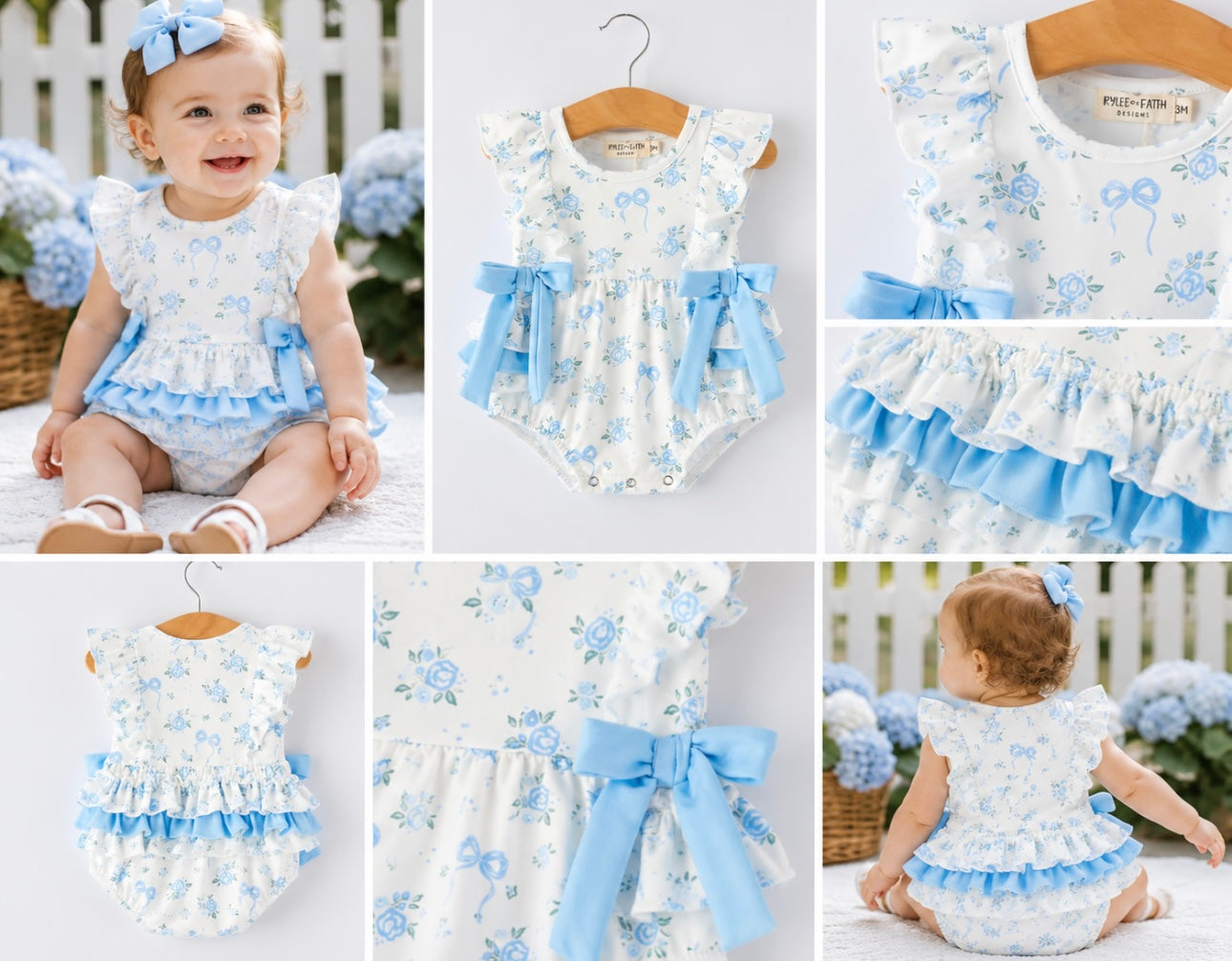 Blue Belle floral ruffle bubble