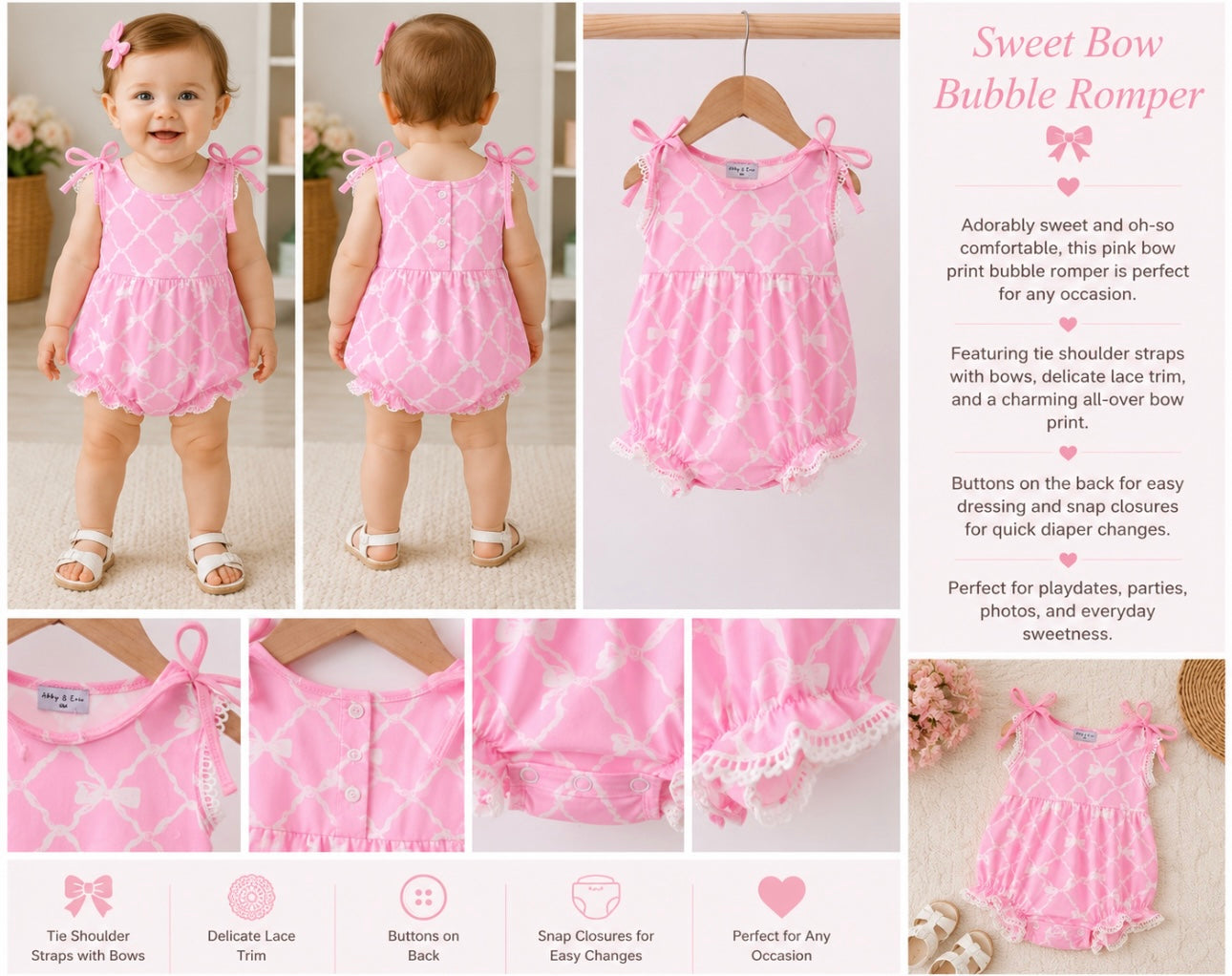 Pink Bow bubble romper