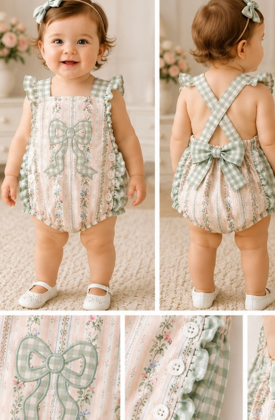 Vintage Garden Bow Romper