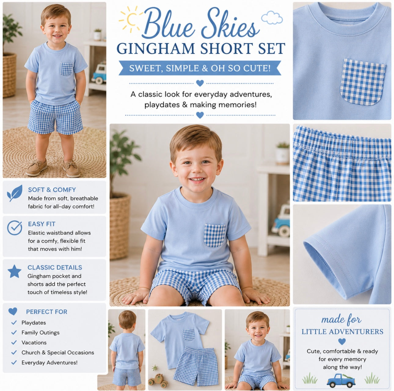 Blue skies gingham short set