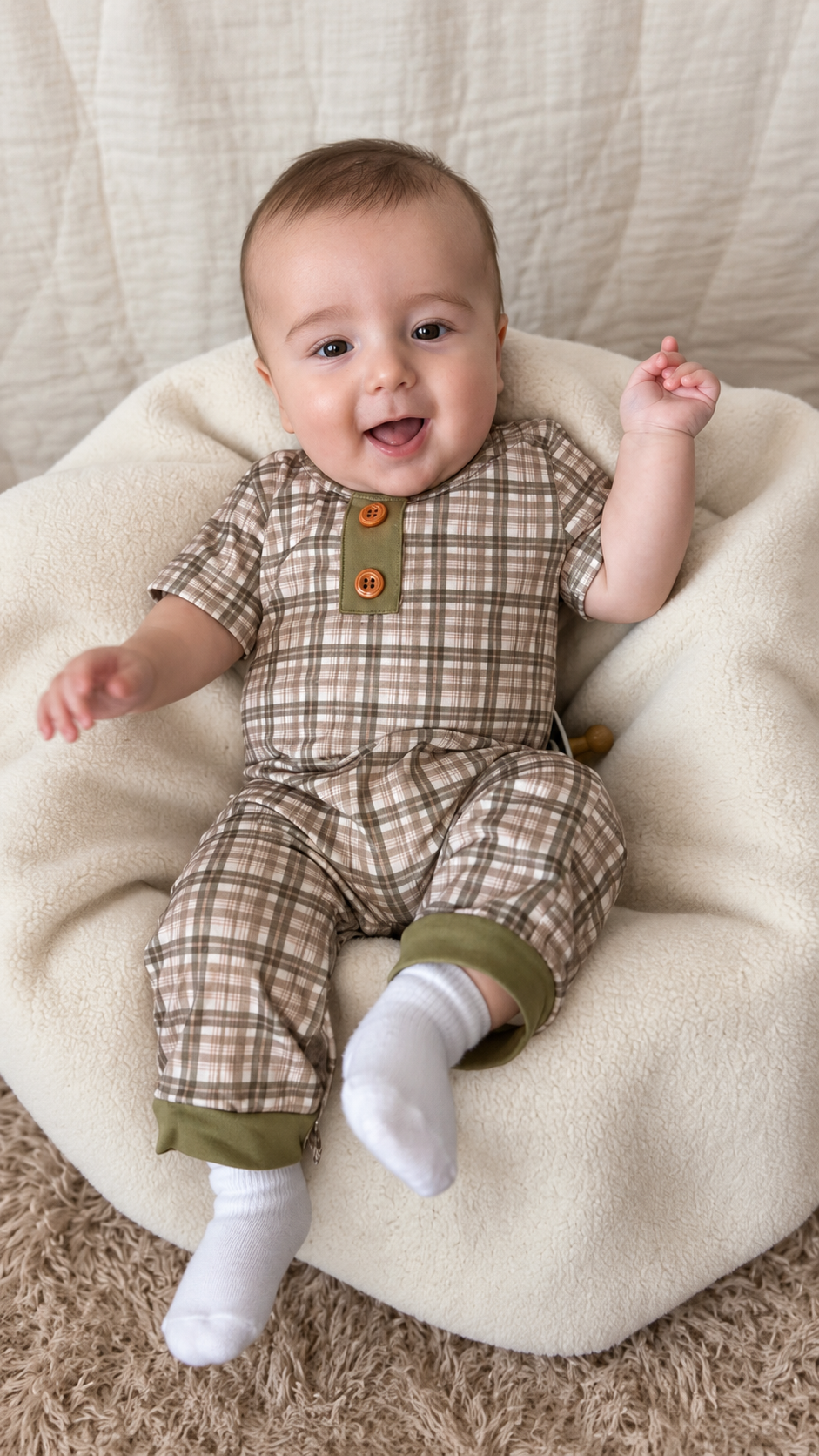 Olive Plaid Romper