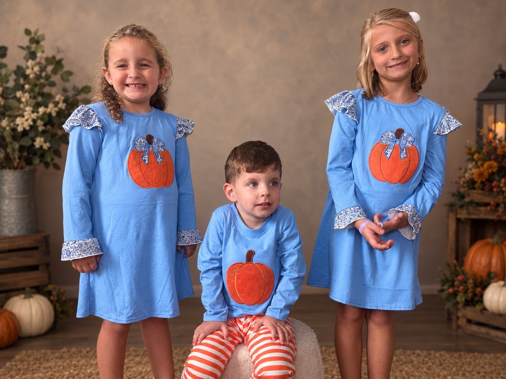 Blue Pumpkin Bow Dress