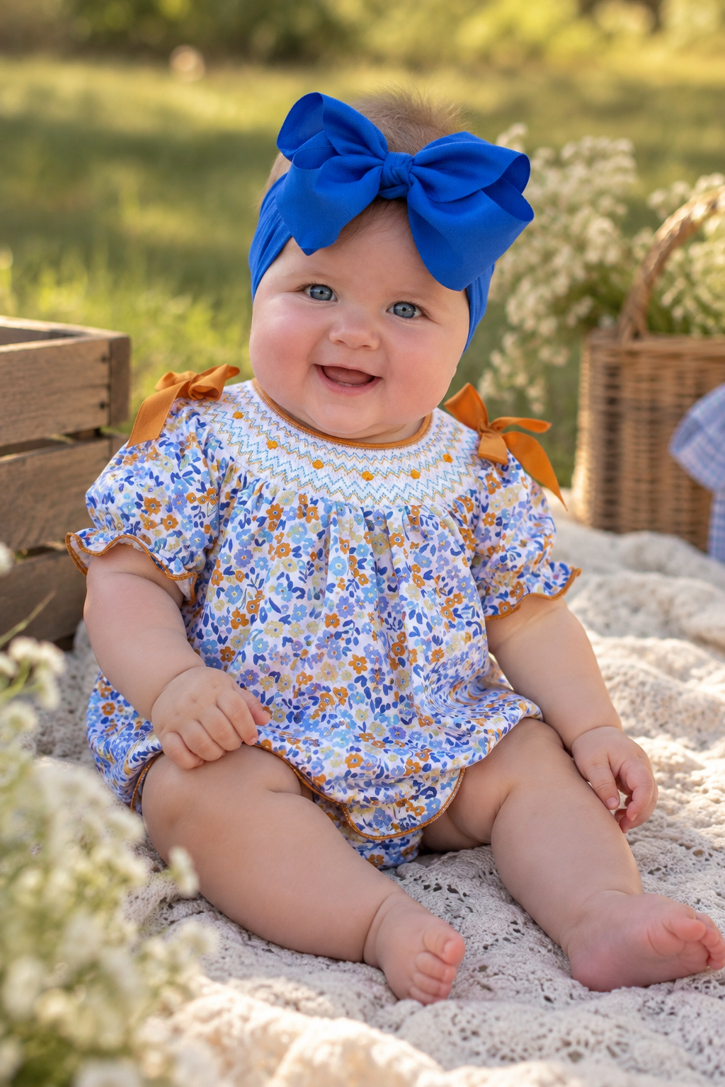 Blue Meadow smocked bubble
