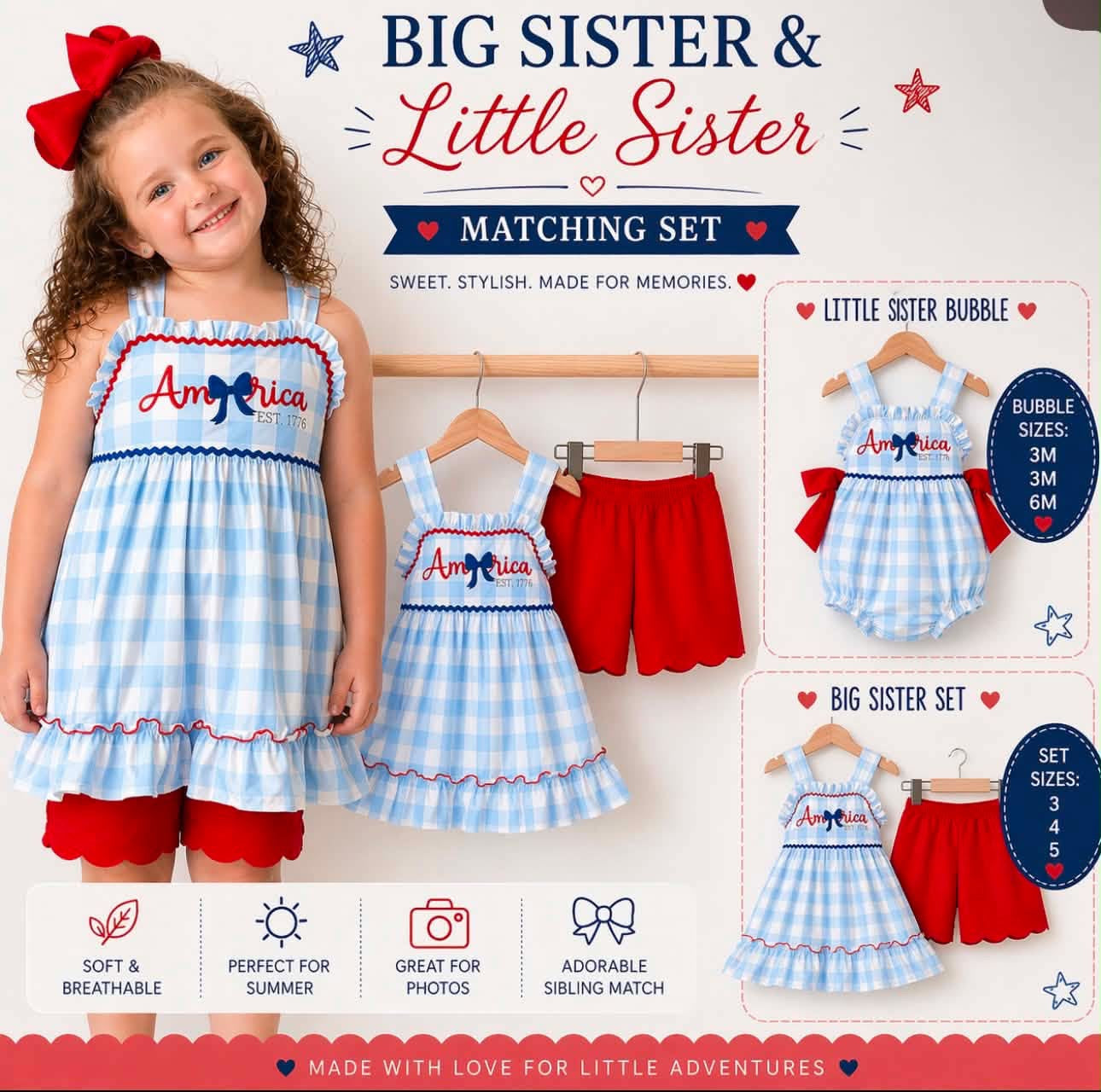 American Embroidered Girls Set